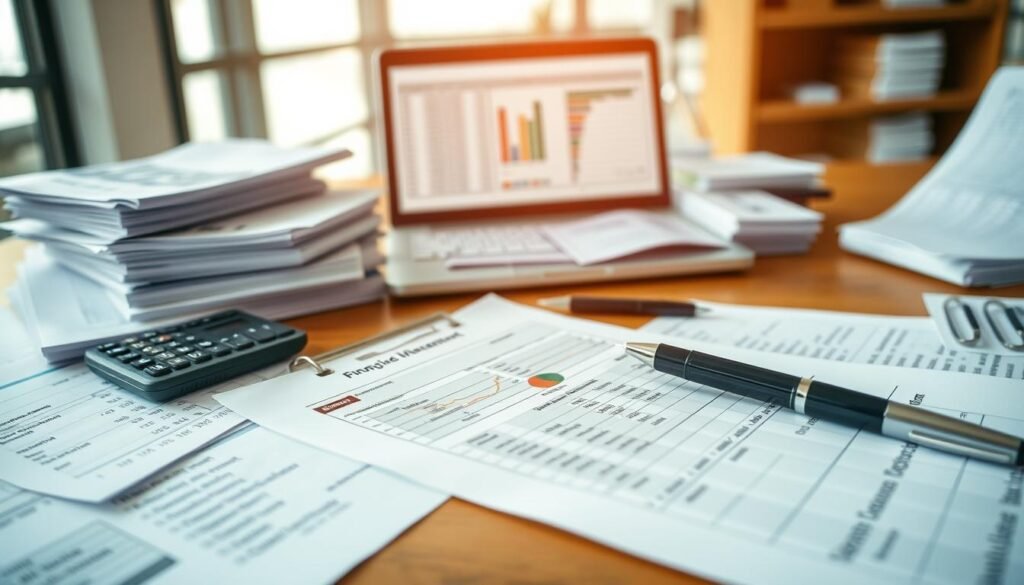 A detailed financial plan unfolds against a backdrop of a modern office, complete with stacks of ledgers, a laptop displaying spreadsheets, and a calculator resting atop a wooden desk. Crisp lighting casts a professional glow, accentuating the carefully organized array of financial documents. In the foreground, a pen hovers over a printed budget sheet, as if in the midst of a thoughtful review. The scene conveys a sense of meticulous financial management, reflective of the &amp;quot;Rencana, Anggaran, dan 'Daya': Kelola Keuangan Klub ala APBN Mini&amp;quot; theme.